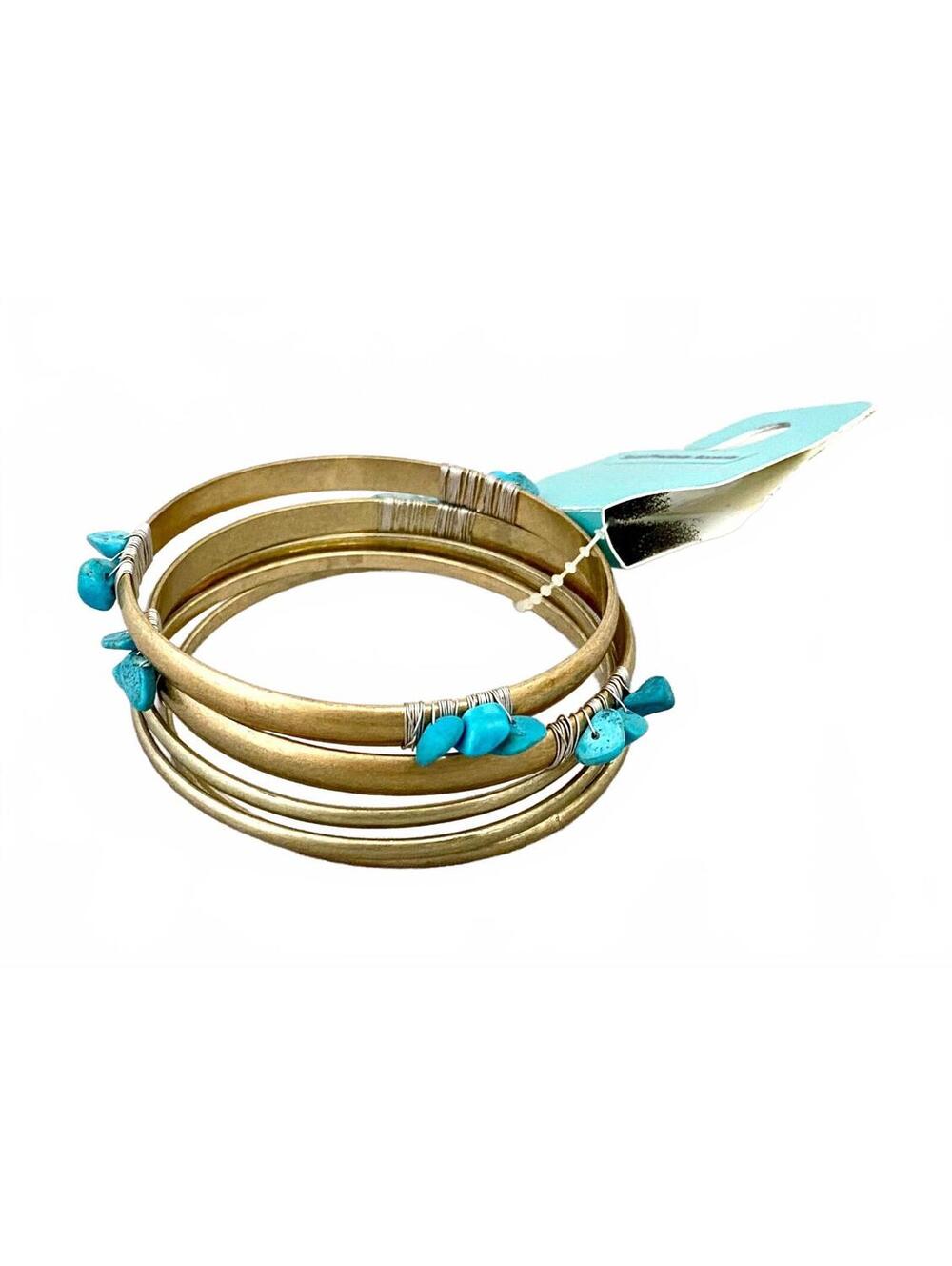 NWT Spring Street Gold-Tone Bangle Bracelet Set of 5 Turquoise Semi-Precious OS